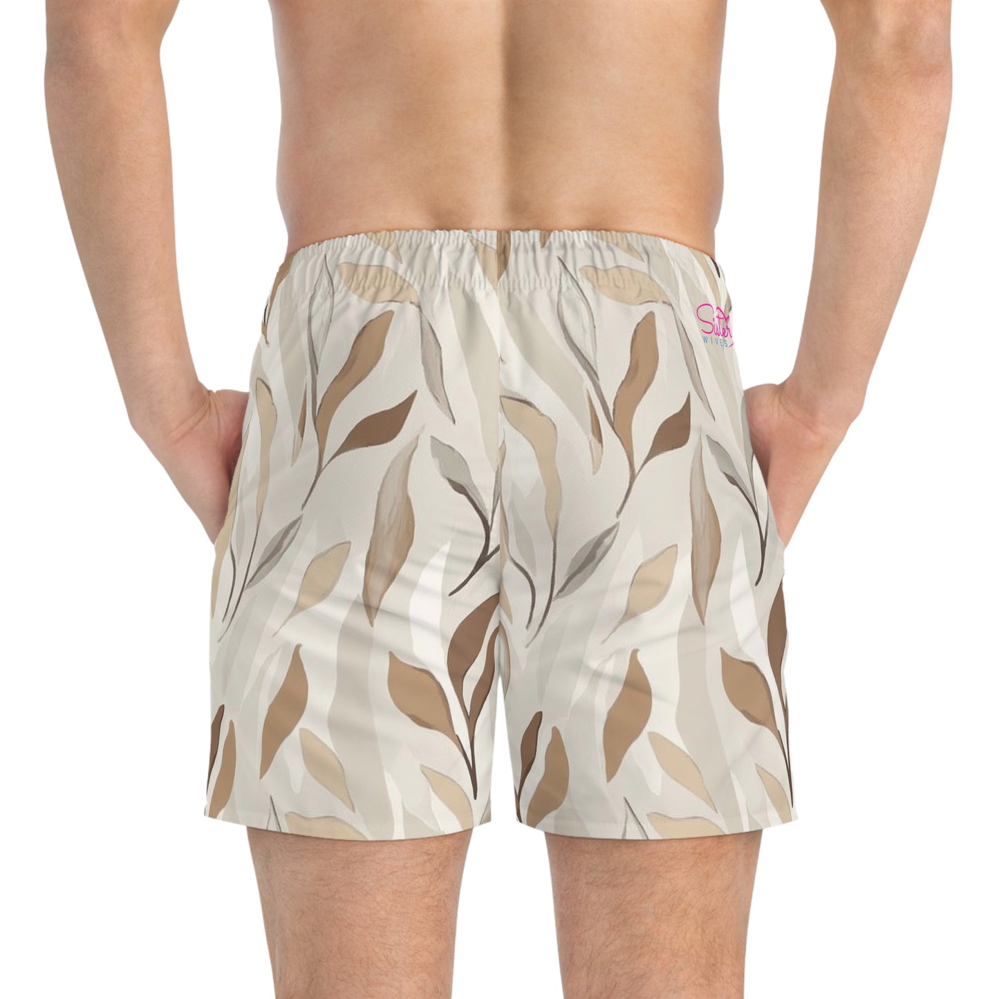 Men’s Boho Abstract Swim Trunks – Neutral Earth Tone Boardshorts | Modern Minimalist Swimwear | Fast-Dry Men’s Swim Shorts