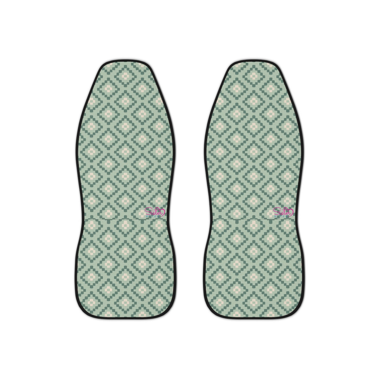 Geometric Blue Car Seat Covers | Boho Southwest Auto Decor | Muted Blue Neutral Seat Covers | Polyamory & ENM Friendly
