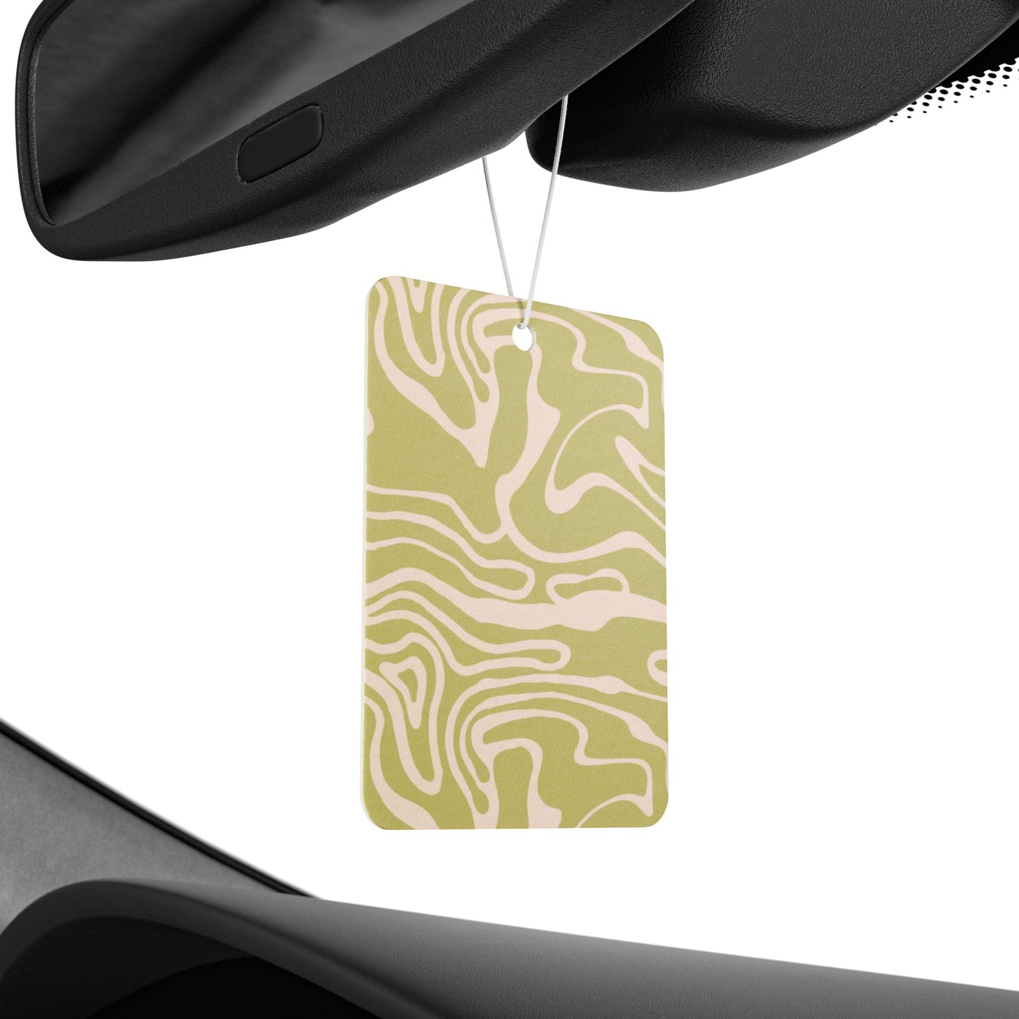 Abstract Olive Green Car Air Freshener – Modern Earthy Aesthetic Hanging Diffuser | Pine, New Car & Black Ice Scents