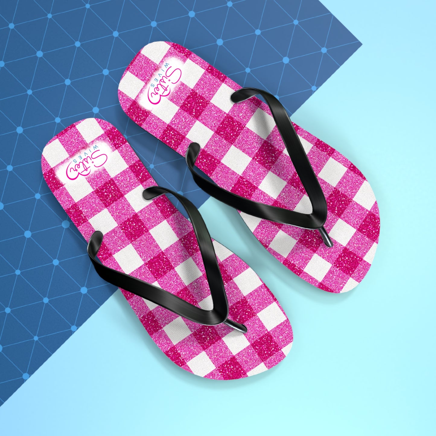 Pink Gingham Flip Flops for Women | Ethical Non Monogamy & Poly Lifestyle Sandals