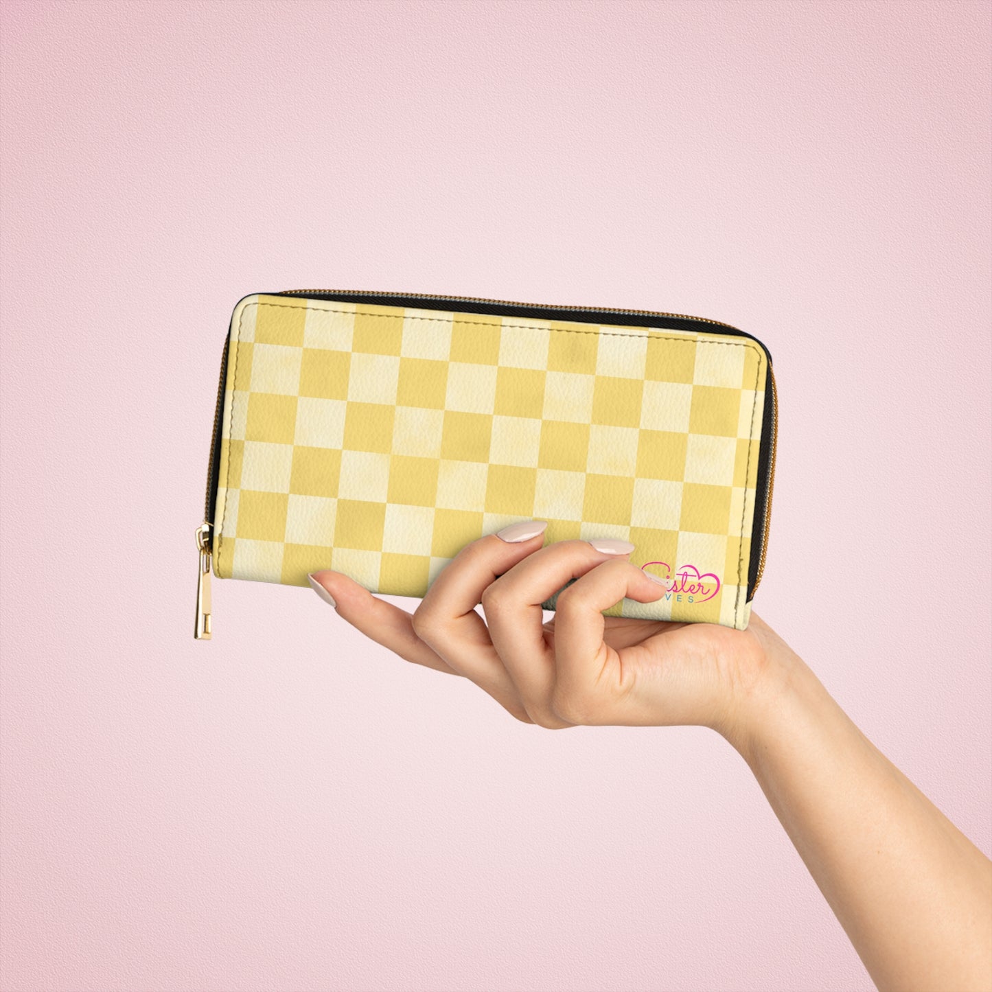 Checkered Yellow Zipper Wallet | Polyamory Friendly Accessory | ENM Lifestyle Wallet | Inclusive Chosen Family Gift | Colorful Retro Checker Wallet