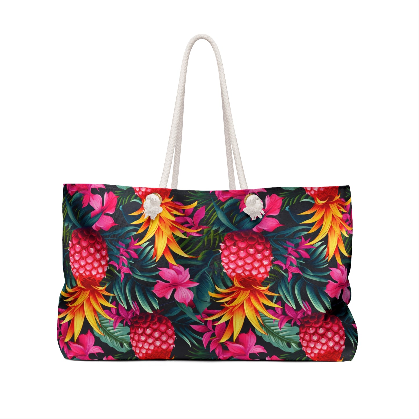 Pink Upside Down Pineapple Tropical Floral Weekender Bag, Perfect for Weekend Getaways, Sister Wives Gifts, Travel Tote, Beach Bag, Summer Essentials