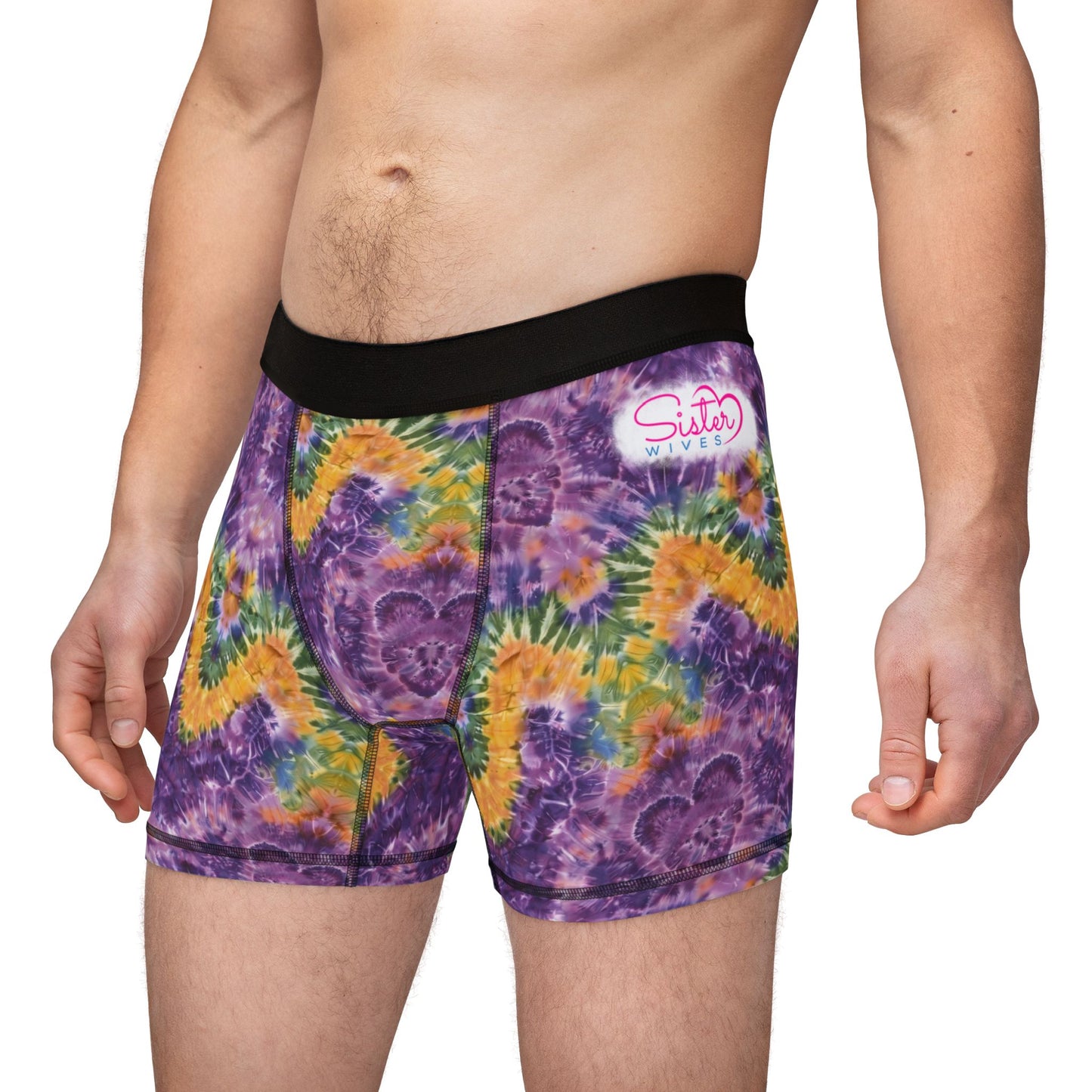 Mardi Gras Tie-Dye Men’s Boxer Briefs | Polyamory ENM Pride Underwear | Ethical Non-Monogamy Lifestyle Boxers | Colorful Festival-Inspired Men’s Underwear
