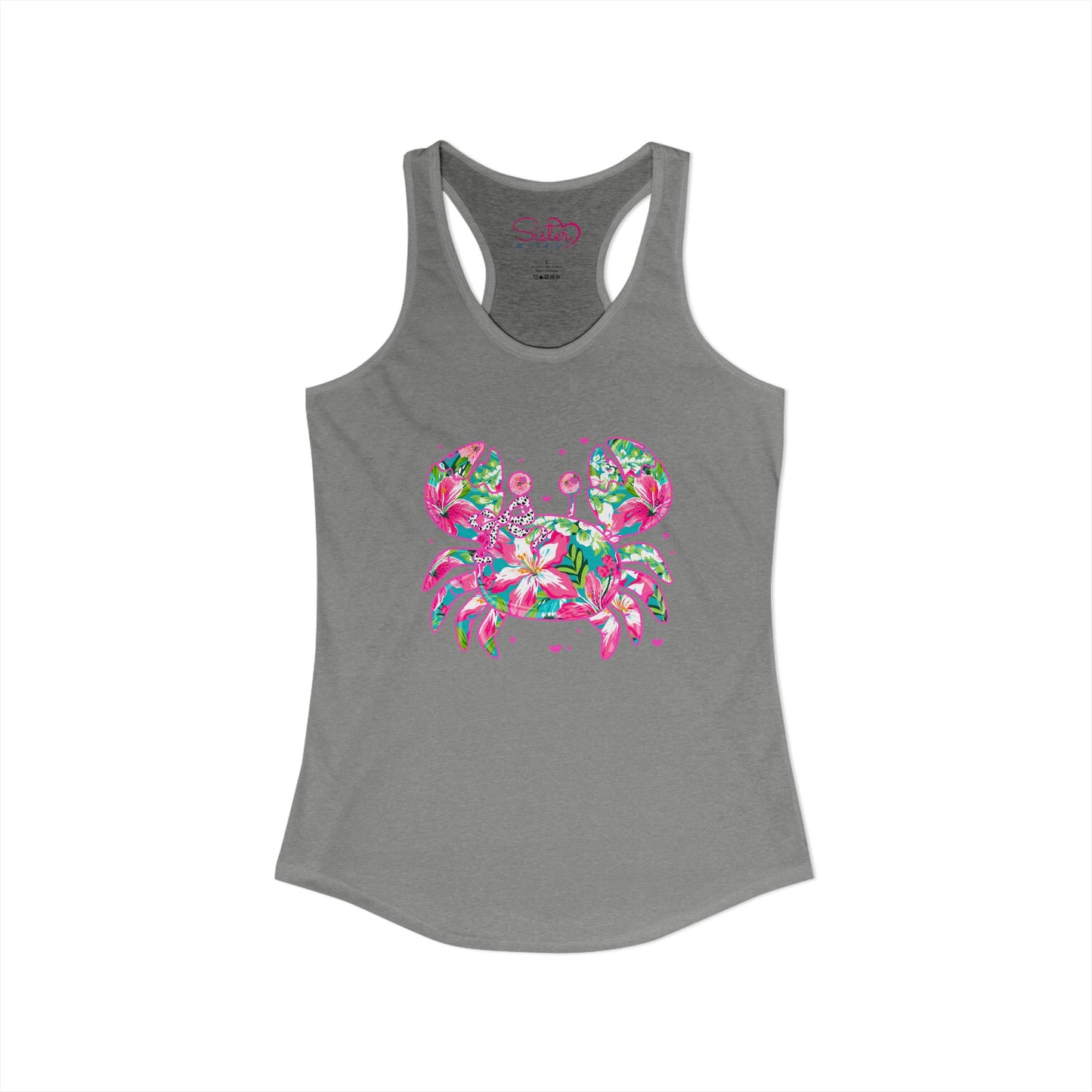 Floral Crab Racerback Tank – Cute Beach Tank Top | Coastal Summer Shirt | Tropical Ocean Graphic Tank