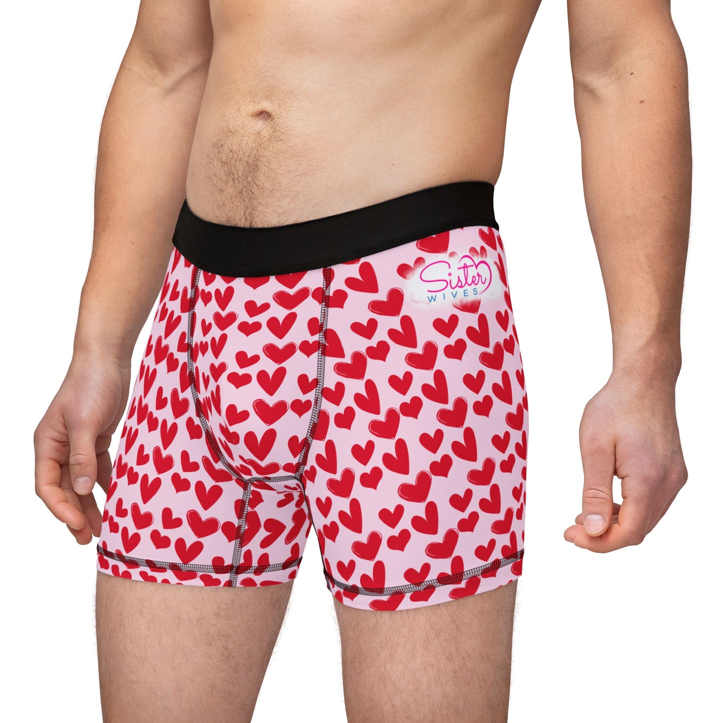 Men’s Heart Print Boxer Briefs – Polyamory & Swinger Friendly Underwear, ENM Pride Boxers, Matching Couples & Pairs Available