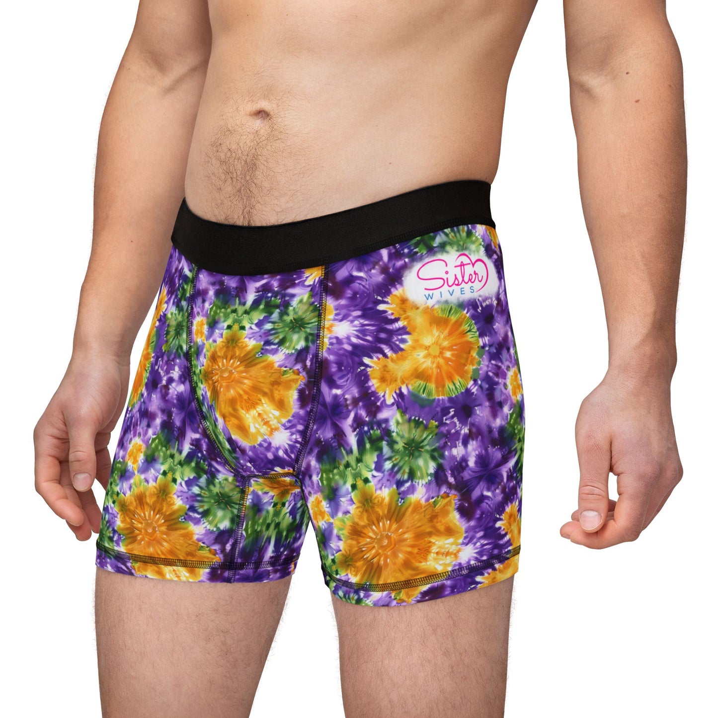Mardi Gras Tie-Dye Men’s Boxer Briefs | Polyamory ENM Pride Underwear | Ethical Non-Monogamy Lifestyle Boxers | Colorful Festival-Inspired Men’s Underwear
